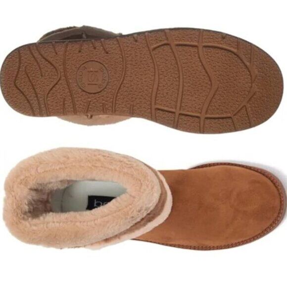 BEBE Women's Faux Fur Trim Boots  Size7.5 Embellished ‎Rhinestone Stud Logo - Picture 6 of 6